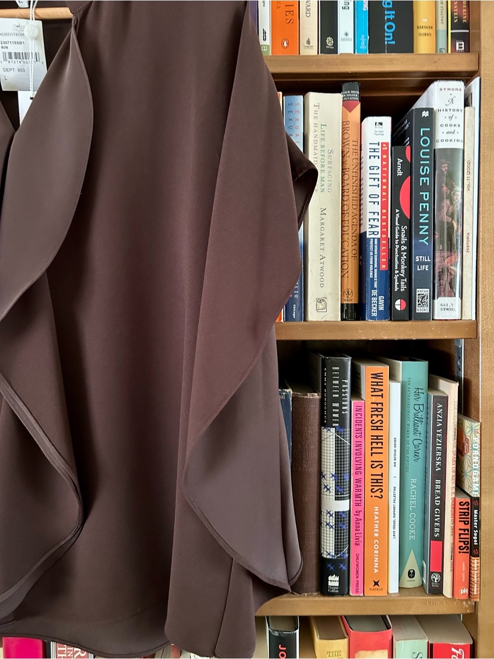 Trina Turk NWT Brown Tompkins Ruffle Crepe Boxy Square Top Blouse, size L - Picture 5 of 8